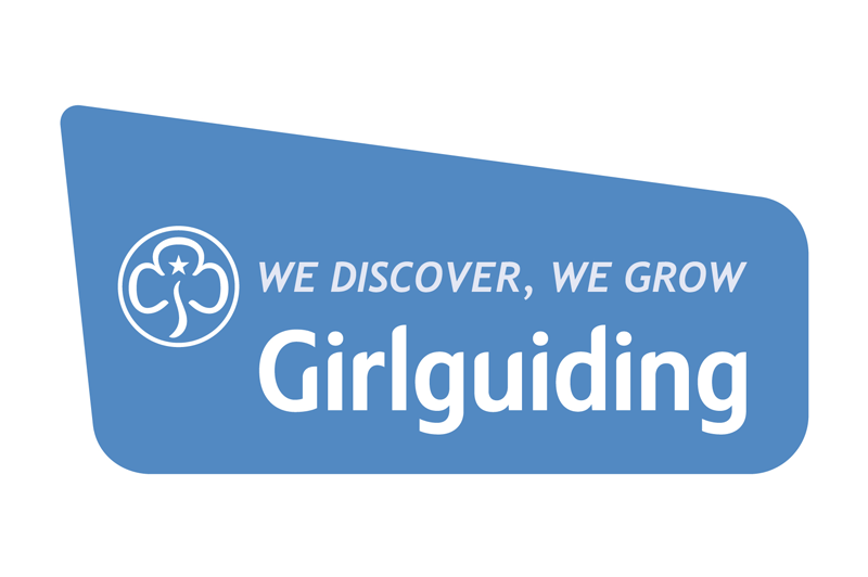Girlguiding logo with the words we discover, we grow