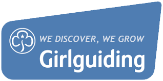 Girlguiding logo with the words we discover, we grow