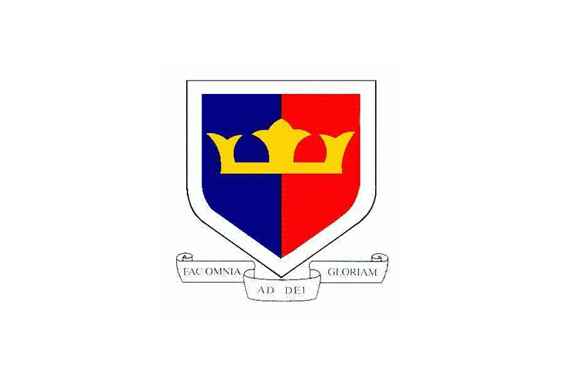 Kingsdale foundation school logo of a half blue and red shield with a yellow crown shape.