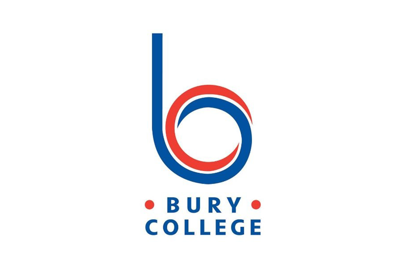 Bury College logo with a blue and red b