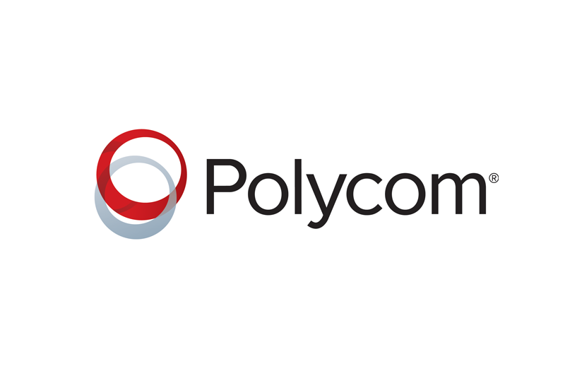 Polycom logo with red and grey circle