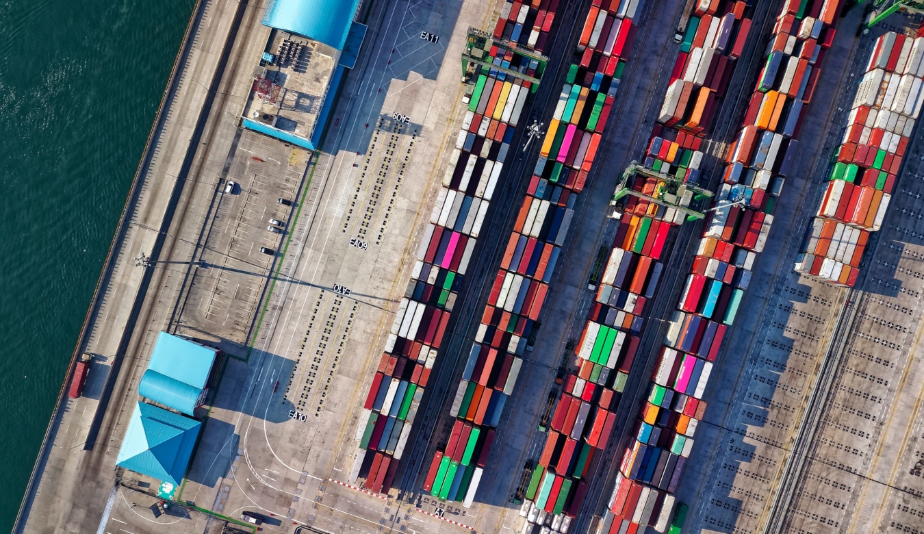 Aerial View of containers in port