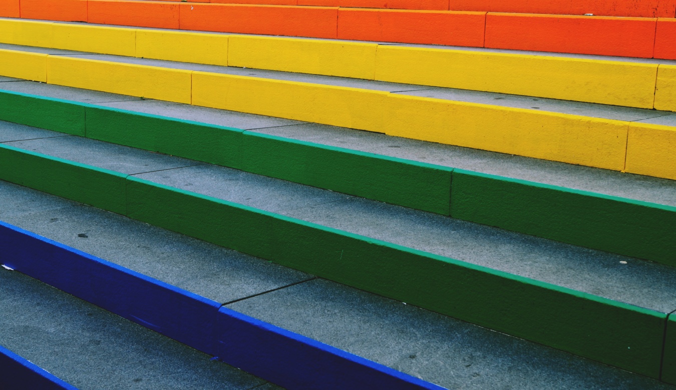 Rainbow painted concrete stairs