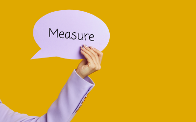 The word measure in a speech bubble on a yellow background