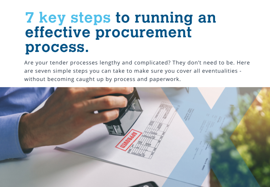 7 key steps to running an effective procurement process header with a close up of a hand stamping approved on a document