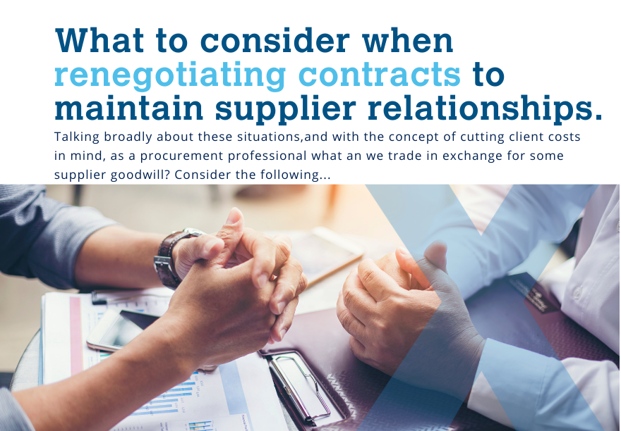 Banner for what to consider when renegotiating contracts to maintain supplier relationships