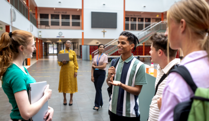 Group of sixth form students in college hall