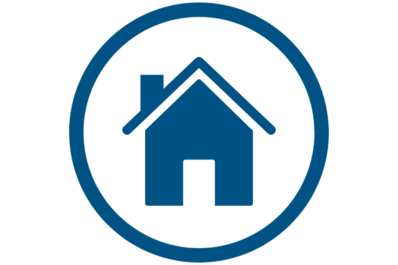 Blue house icon in a blue circle