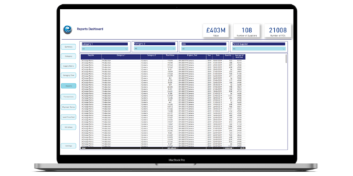 Laptop showing screenshot of reports dashboard