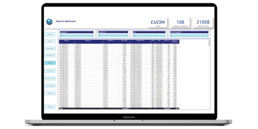 Laptop showing screenshot of reports dashboard