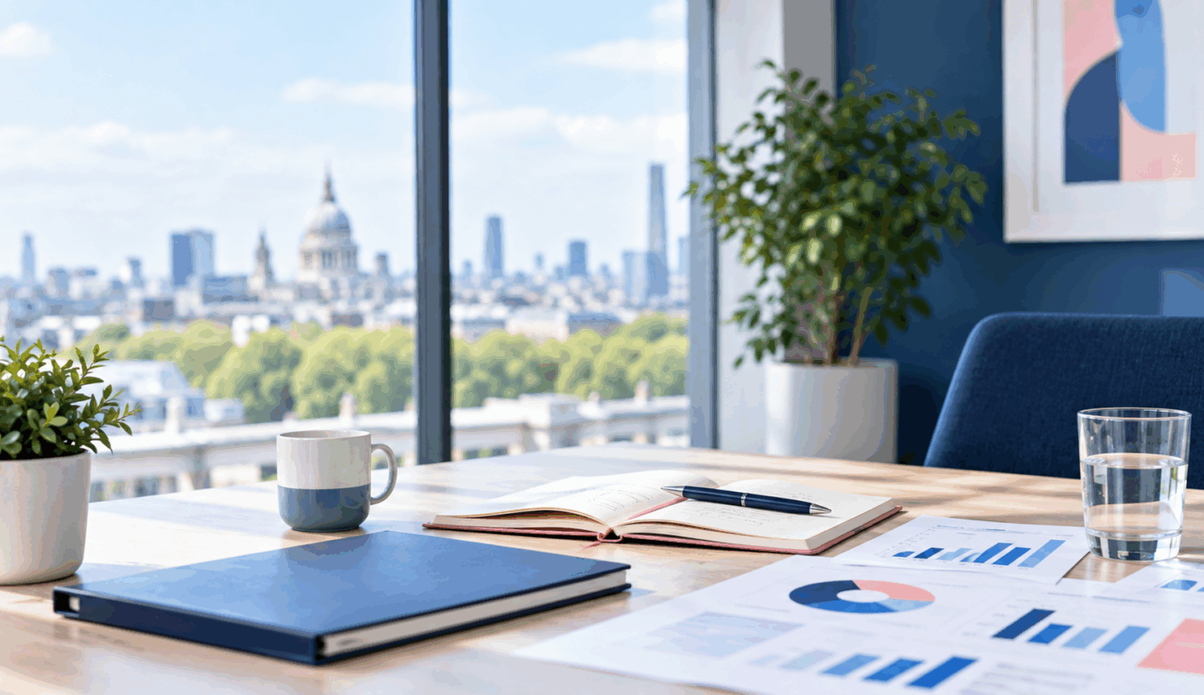 Procurement planning documents and charts on a desk in a bright office.